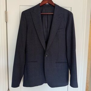Reiss Slim Fit Wool Navy Patterned Jacket (38) and Trousers (30/32)
